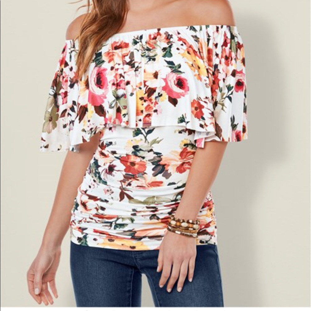 Ruched off the shoulder floral top